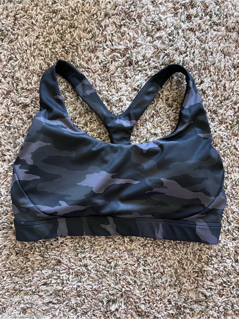 Athleta Camouflage Racerback Sports Bra - Black & Gray